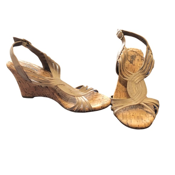 MODA REFLEX TAN TWISTED LEATHER SANDALS WITH CORK HEEL SIZE 8 - Picture 5 of 9